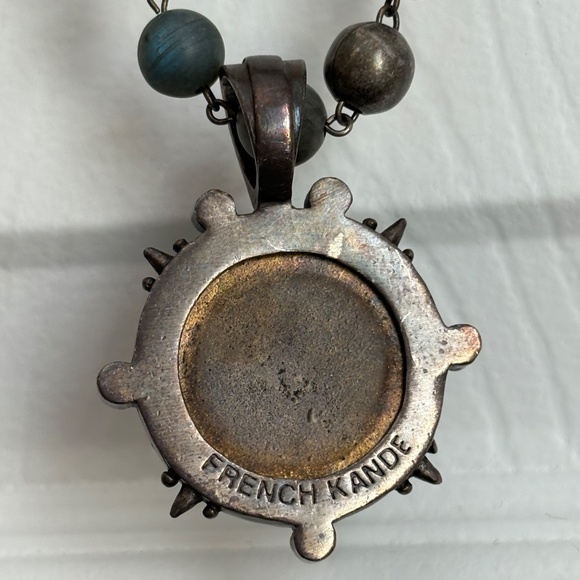 French Kande Beaded Necklace w/ Bee Coin-like Pendant - Picture 4 of 9